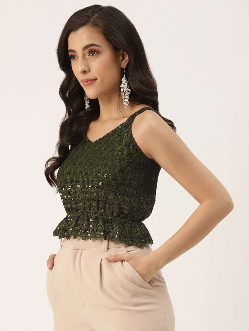 women embroidered sleeveless crop top - 21741174 -  Standard Image - 1