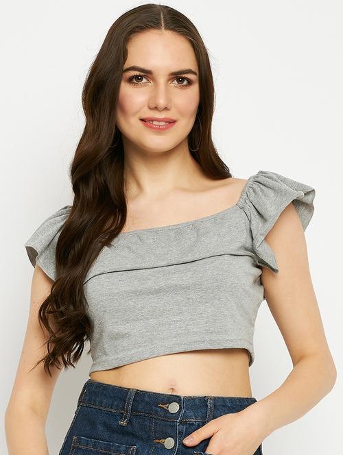 women solid square neck crop top - 21741195 -  Standard Image - 0