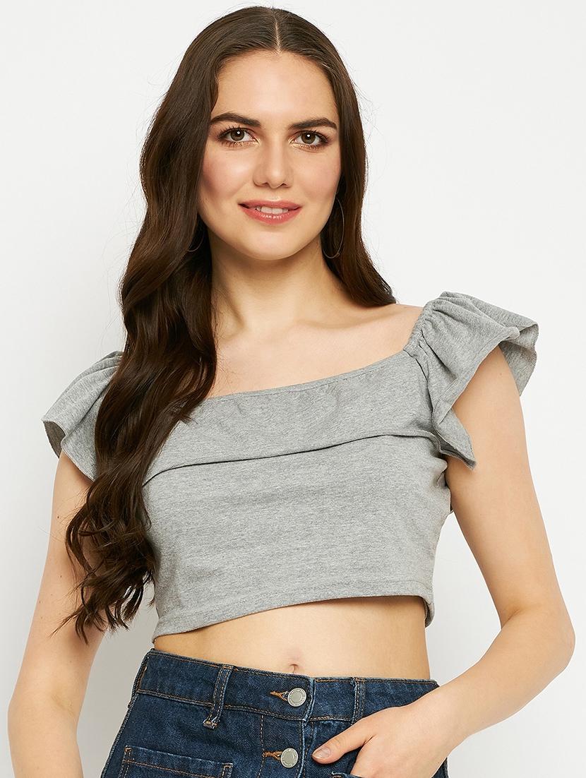 women solid square neck crop top - 21741195 -  Zoom Image - 0