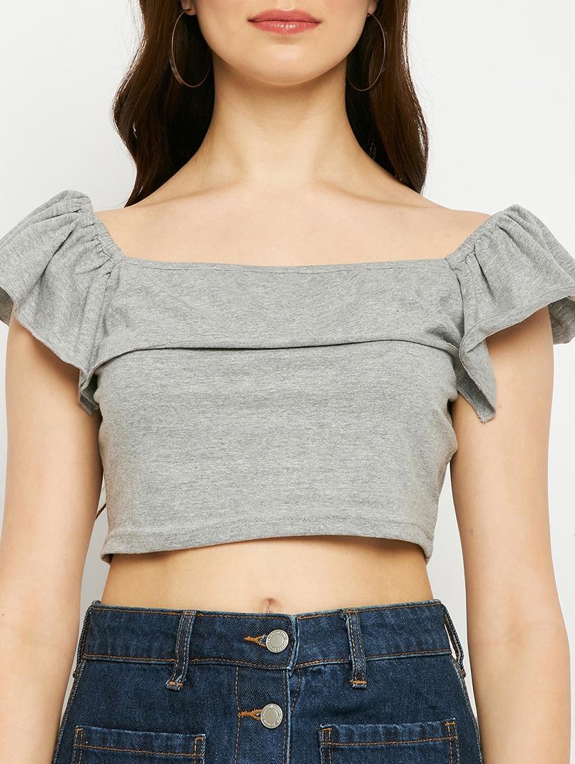 women solid square neck crop top - 21741195 - Standard Image - 4