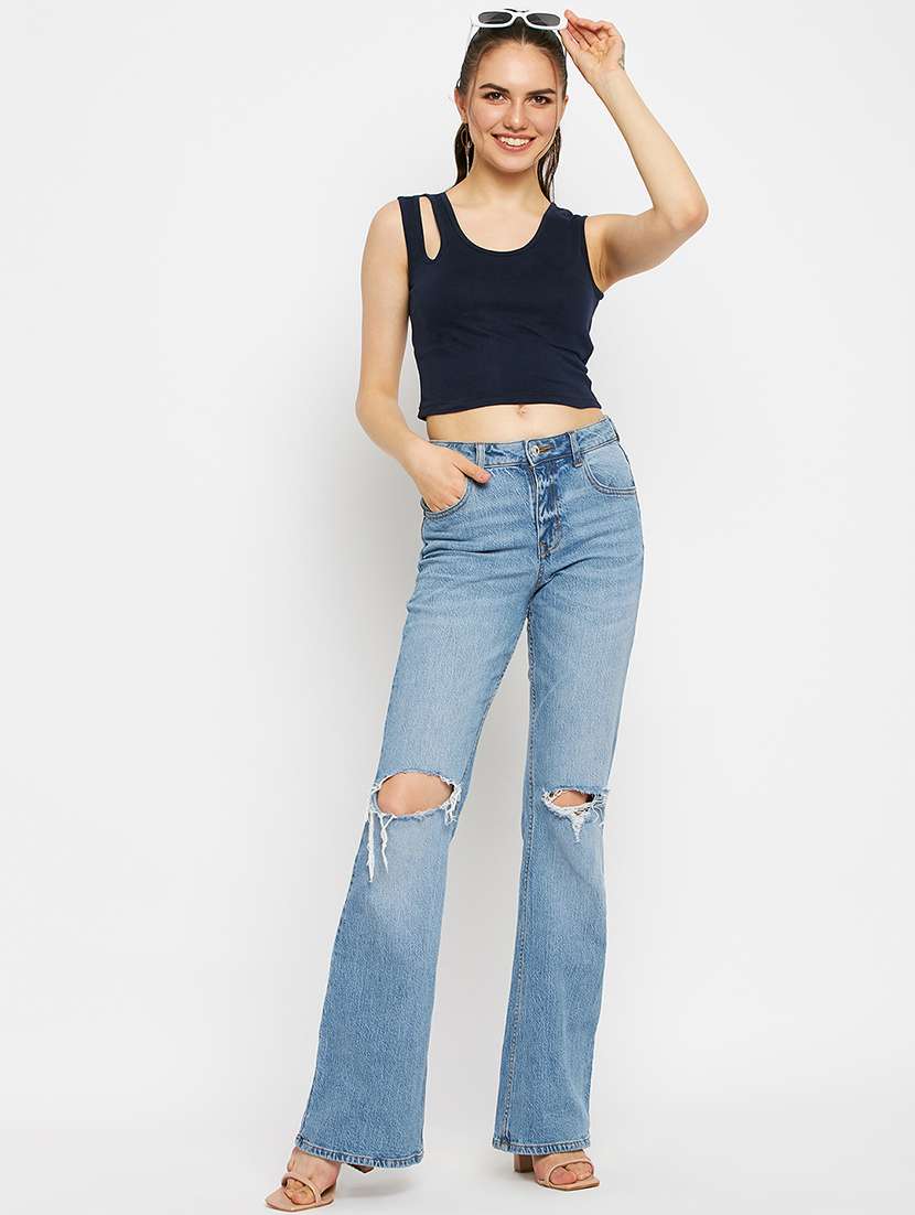 women solid cut out crop top - 21741197 -  Standard Image - 4