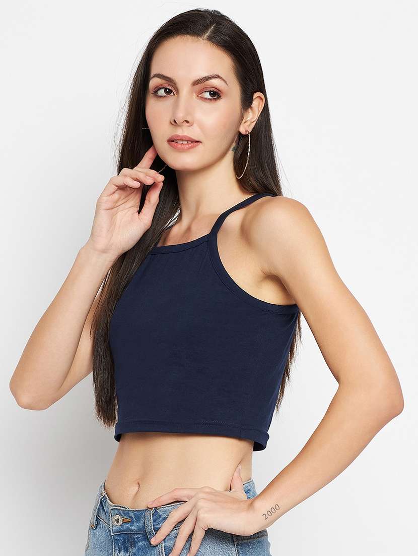 women solid sleeveless crop top - 21741211 -  Standard Image - 1