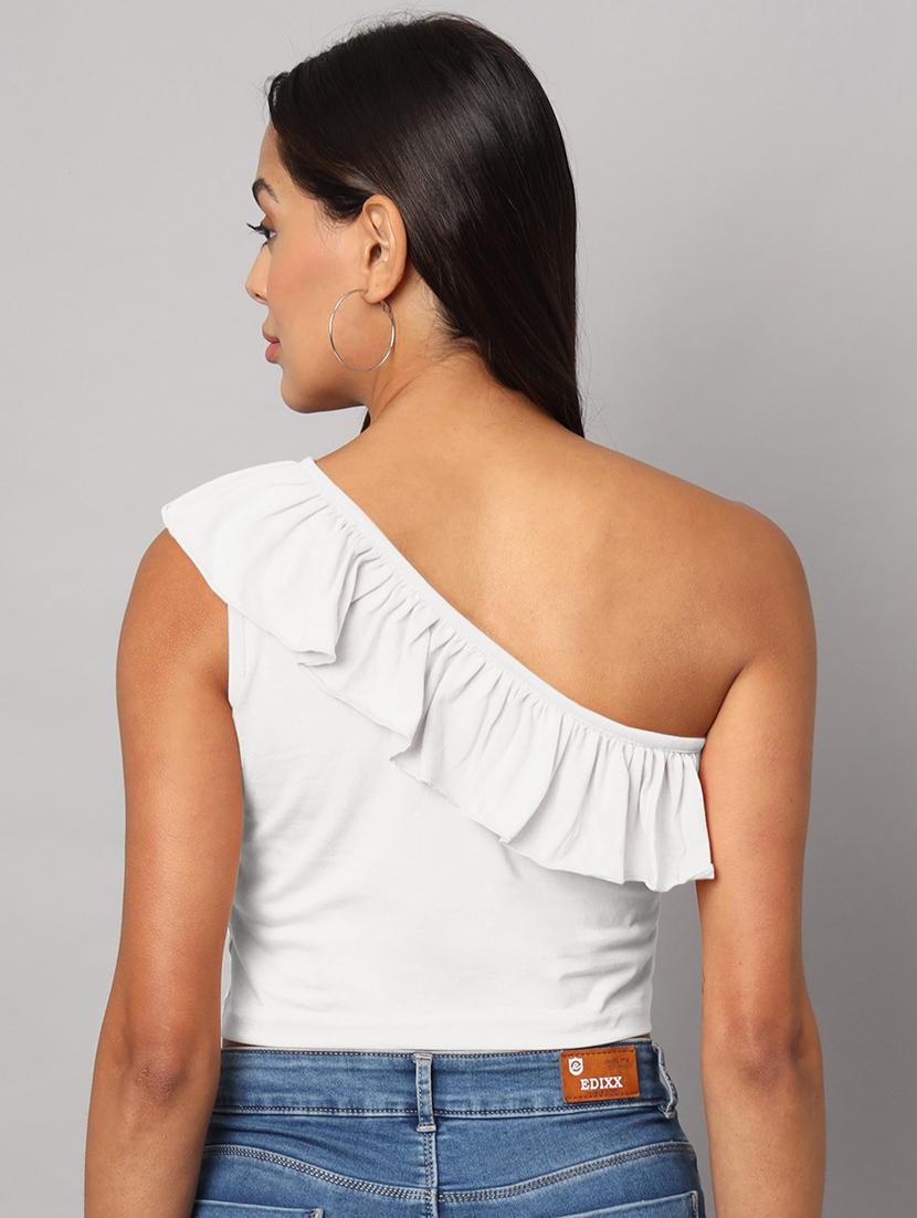 women solid single shoulder crop top - 21741229 - Standard Image - 4