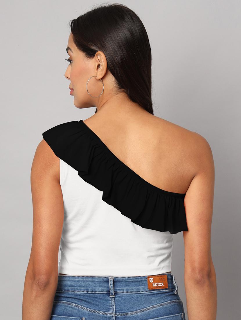 women color block single shoulder crop top - 21741230 - Standard Image - 4