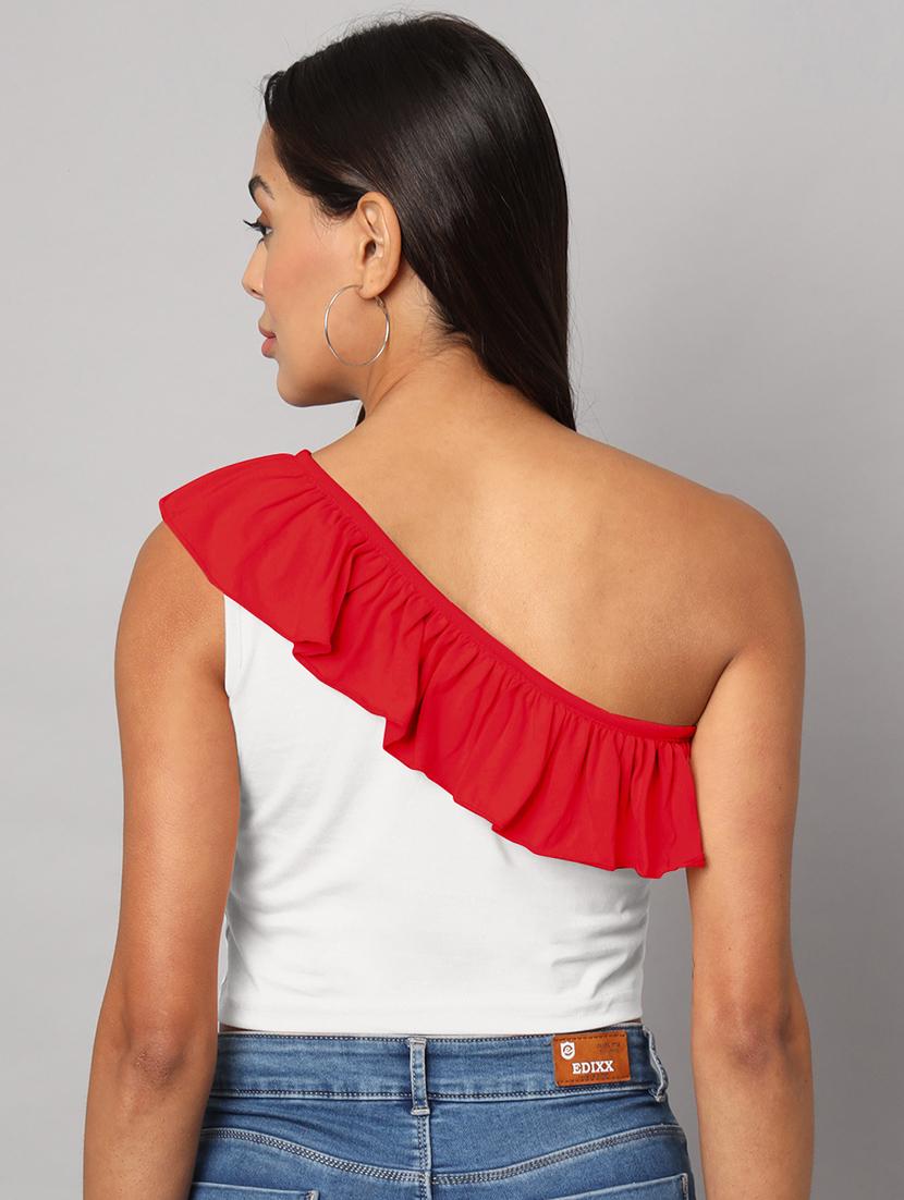women color block single shoulder crop top - 21741234 - Standard Image - 4