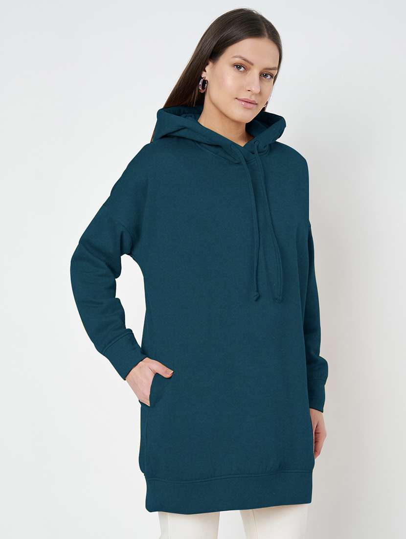 women plus size solid hooded long sleeves sweatshirt - 21741292 -  Standard Image - 1