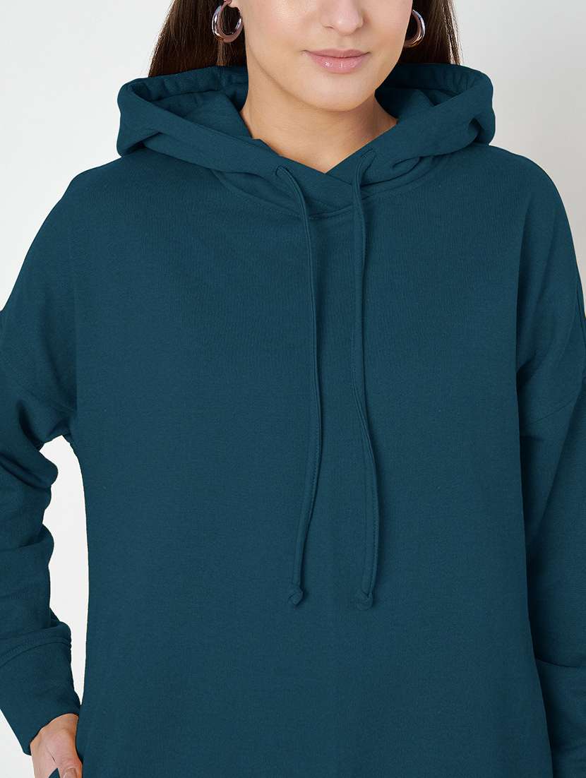 women plus size solid hooded long sleeves sweatshirt - 21741292 -  Standard Image - 4