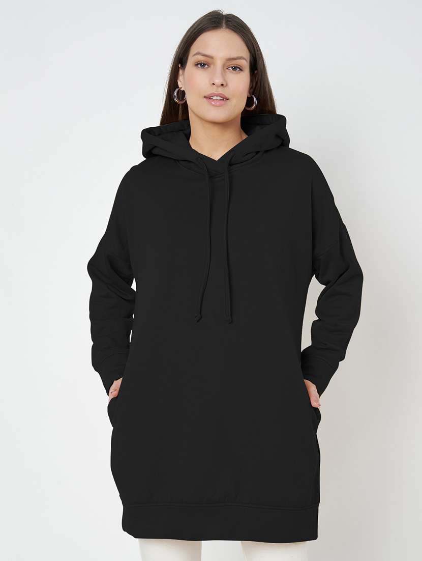 women plus size solid hooded long sleeves sweatshirt