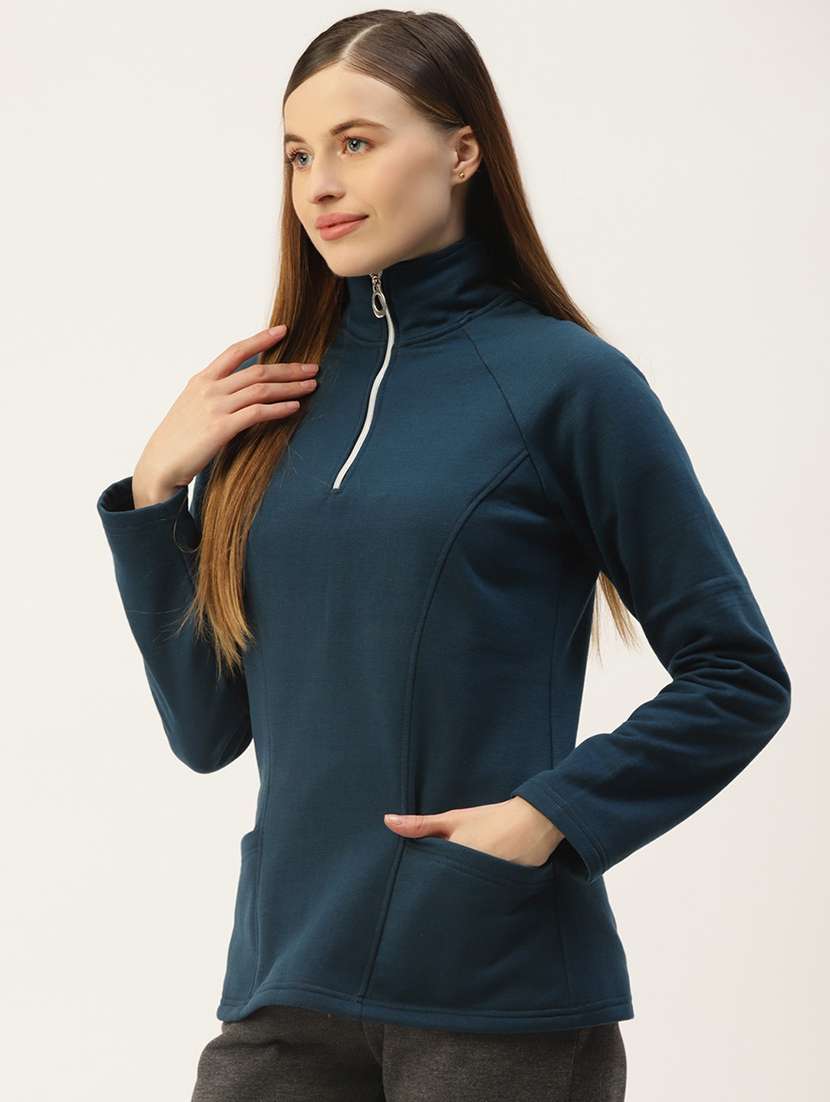 women solid stand collar long sleeves sweatshirt - 21741336 -  Standard Image - 1