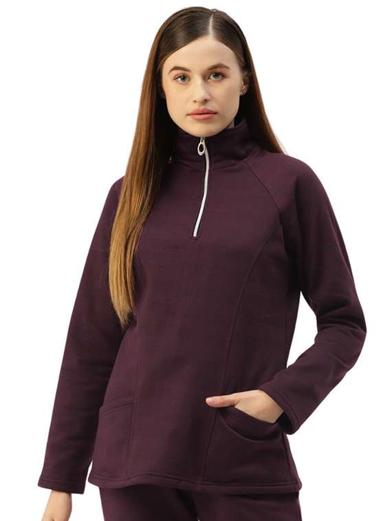 women solid stand collar long sleeves sweatshirt - 21741337 -  Standard Image - 1