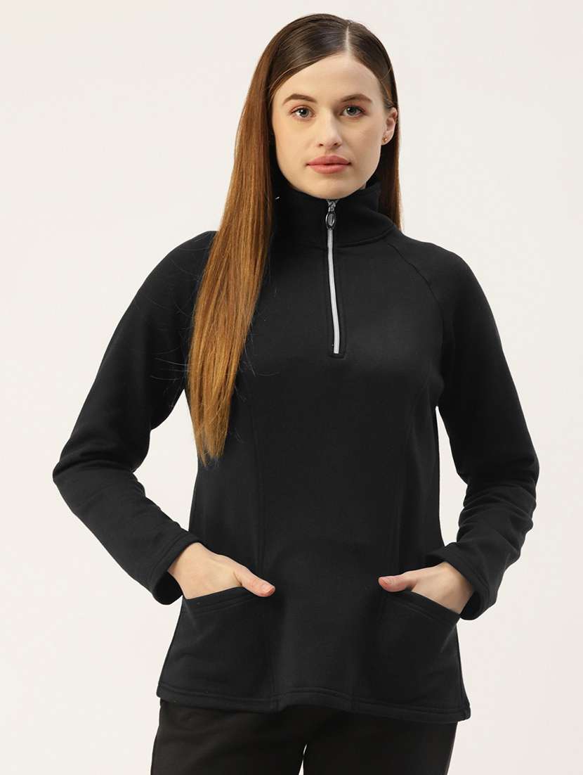 women solid long sleeves stand collar sweatshirt