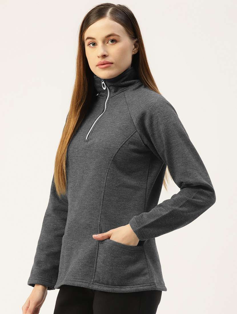 women solid long sleeves stand collar sweatshirt - 21741342 -  Standard Image - 1