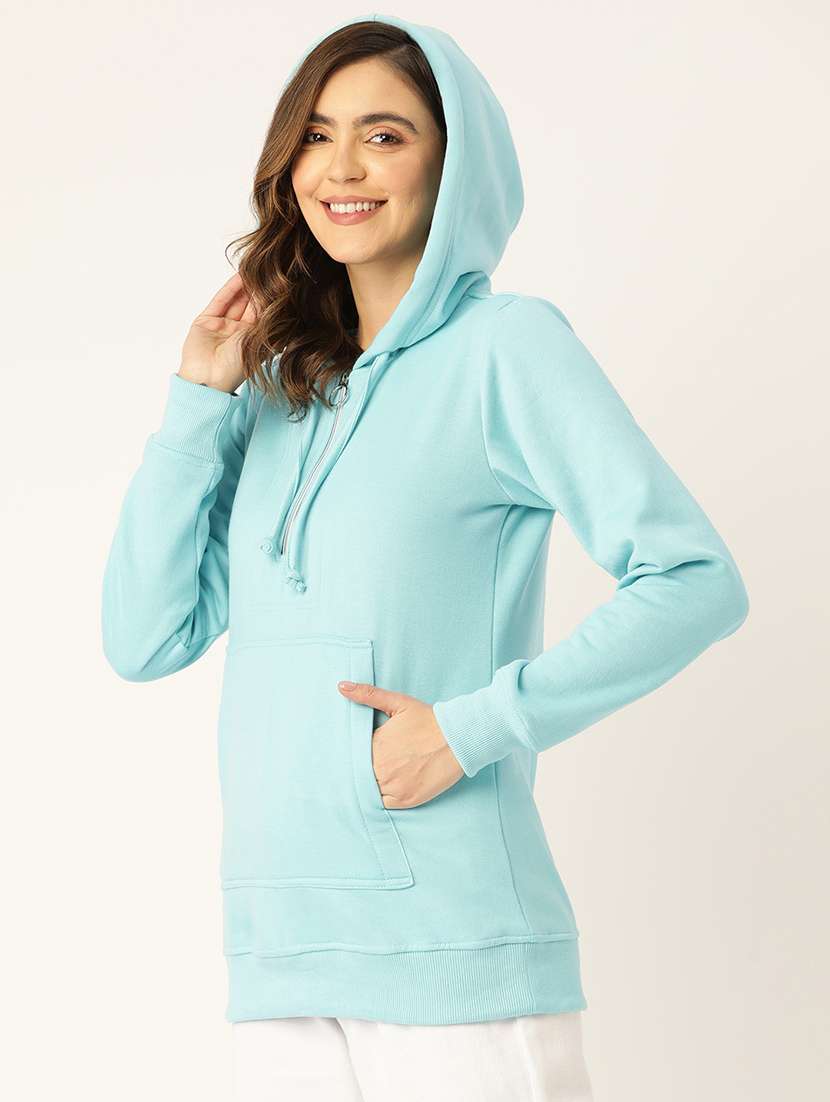 women solid hooded long sleeves sweatshirt - 21741351 -  Standard Image - 1