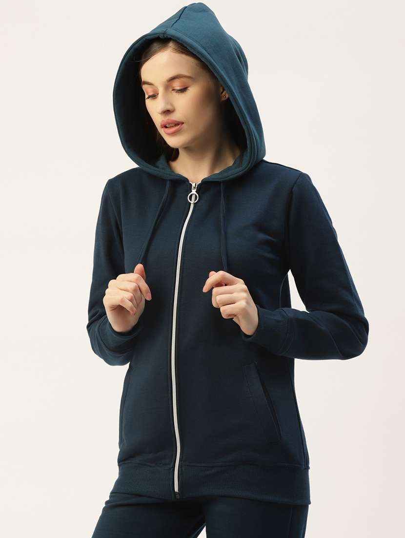 women solid hooded long sleeves sweatshirt - 21741373 -  Standard Image - 1