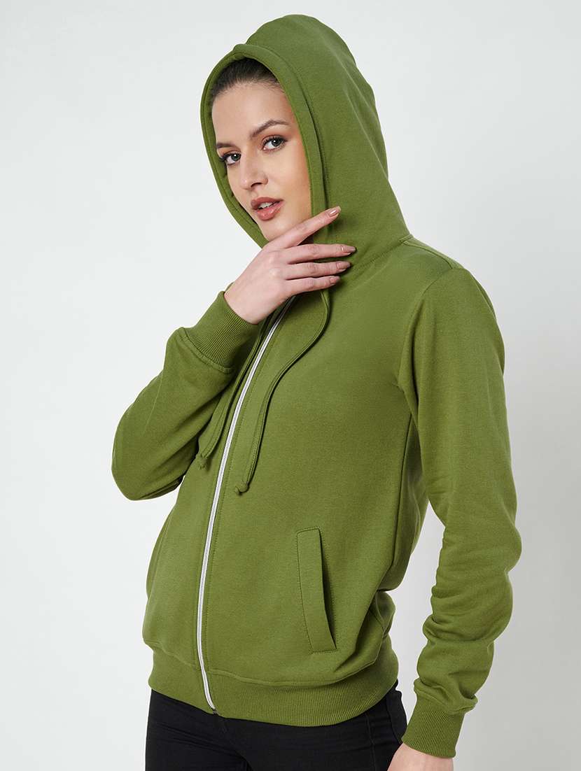 women solid hooded long sleeves sweatshirt - 21741379 -  Standard Image - 1