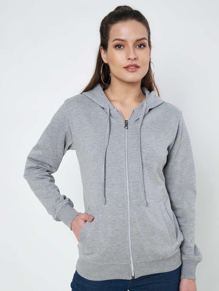 women solid hooded long sleeves sweatshirt