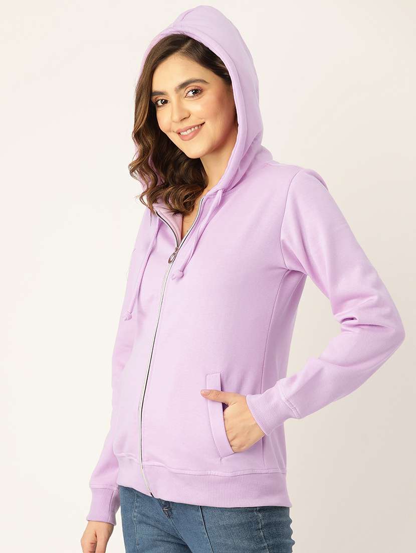 women solid hooded long sleeves sweatshirt - 21741386 -  Standard Image - 1
