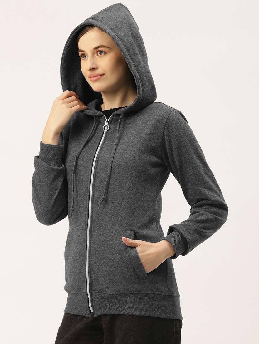 women solid hooded long sleeves sweatshirt - 21741391 -  Standard Image - 1