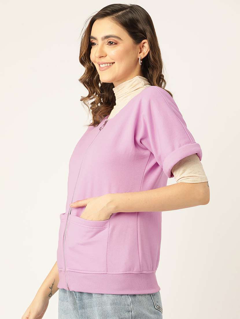 women solid short sleeves summer jacket - 21741645 - Standard Image - 1