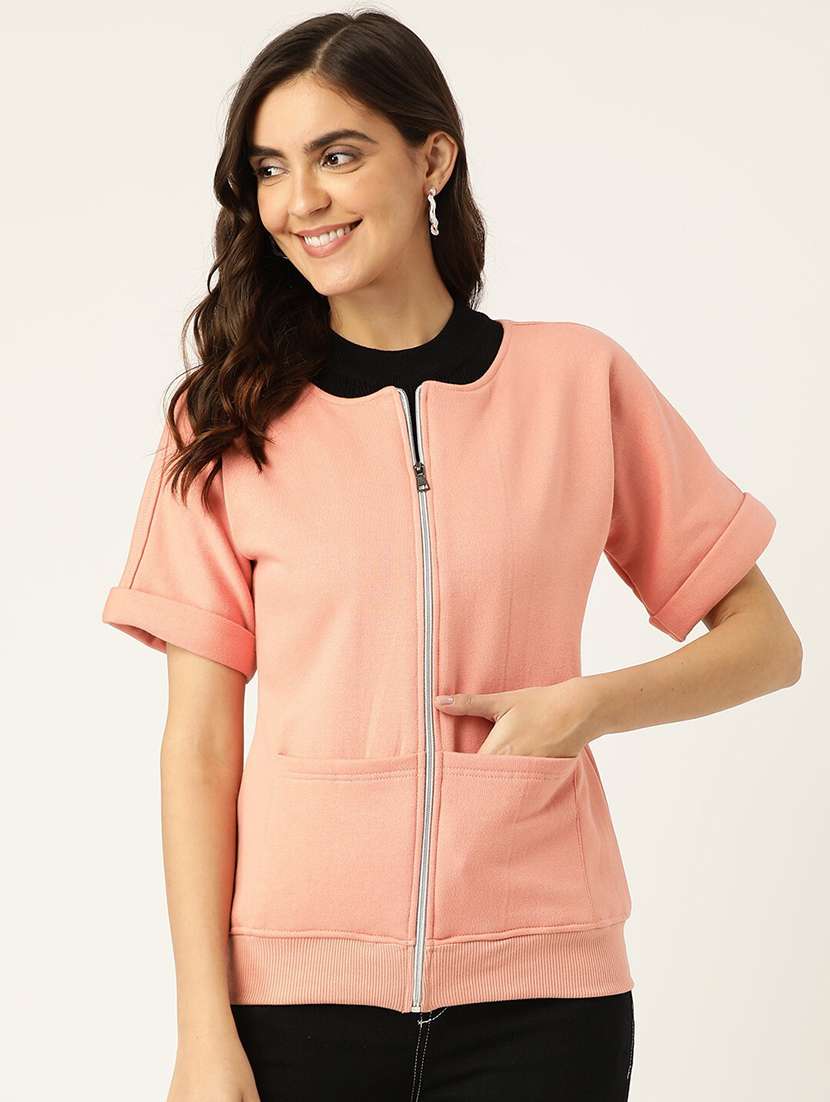 women solid short sleeves summer jacket