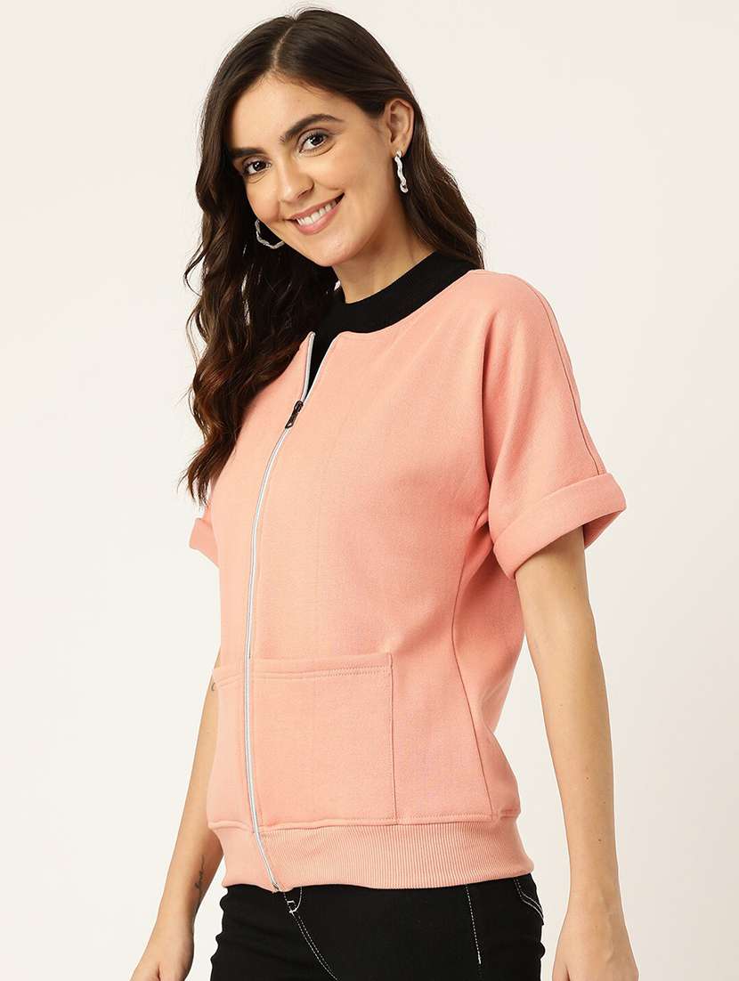 women solid short sleeves summer jacket - 21741650 - Standard Image - 1