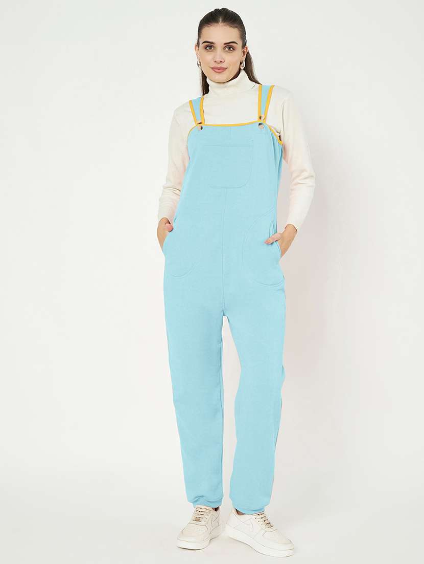 women solid sleeveless dungaree