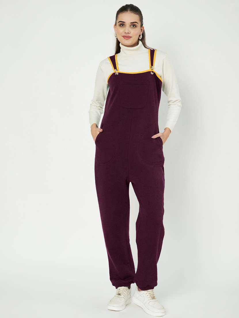 women solid sleeveless dungaree