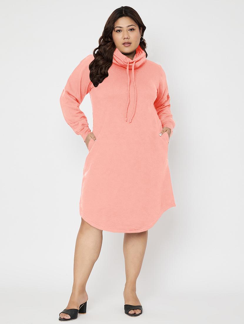 women solid long sleeves winter wear t-shirt dress - 21741667 -  Zoom Image - 0