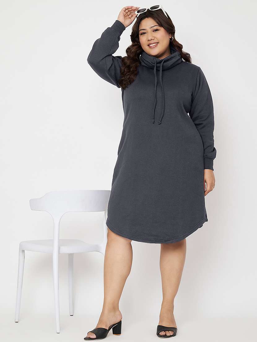 women solid long sleeves winter wear t-shirt dress - 21741673 -  Standard Image - 1