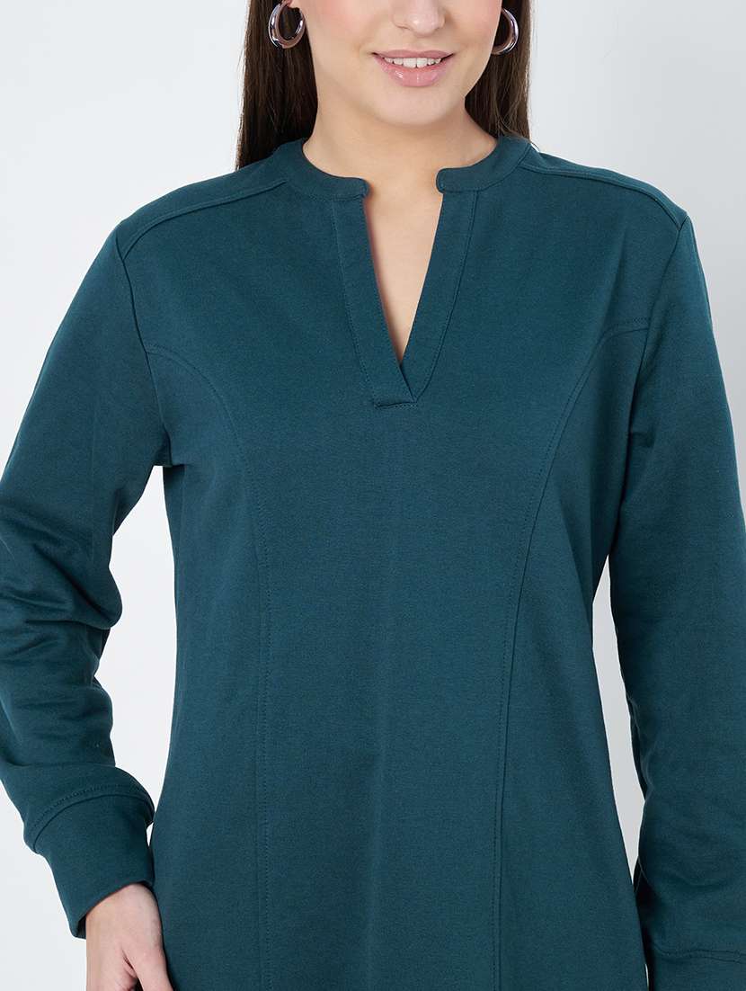 women solid long sleeves straight woolen kurta - 21741675 - Standard Image - 4