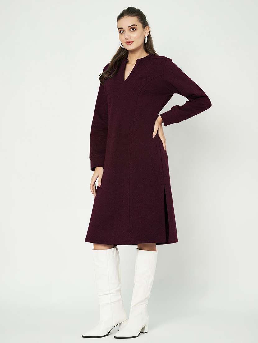 women solid long sleeves a-line dress - 21741679 -  Standard Image - 1