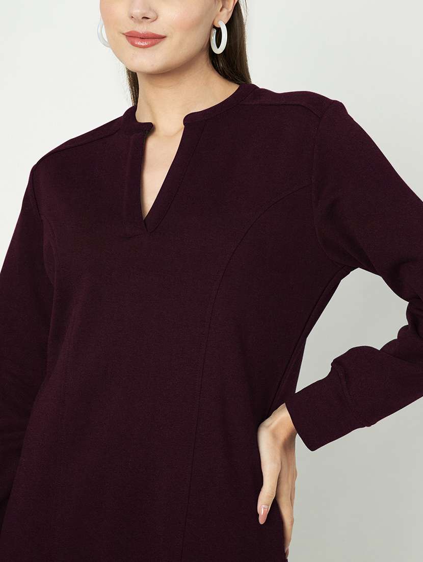 women solid long sleeves a-line dress - 21741679 -  Standard Image - 4