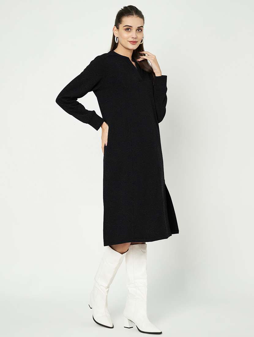 women solid long sleeves a-line dress - 21741680 -  Standard Image - 1