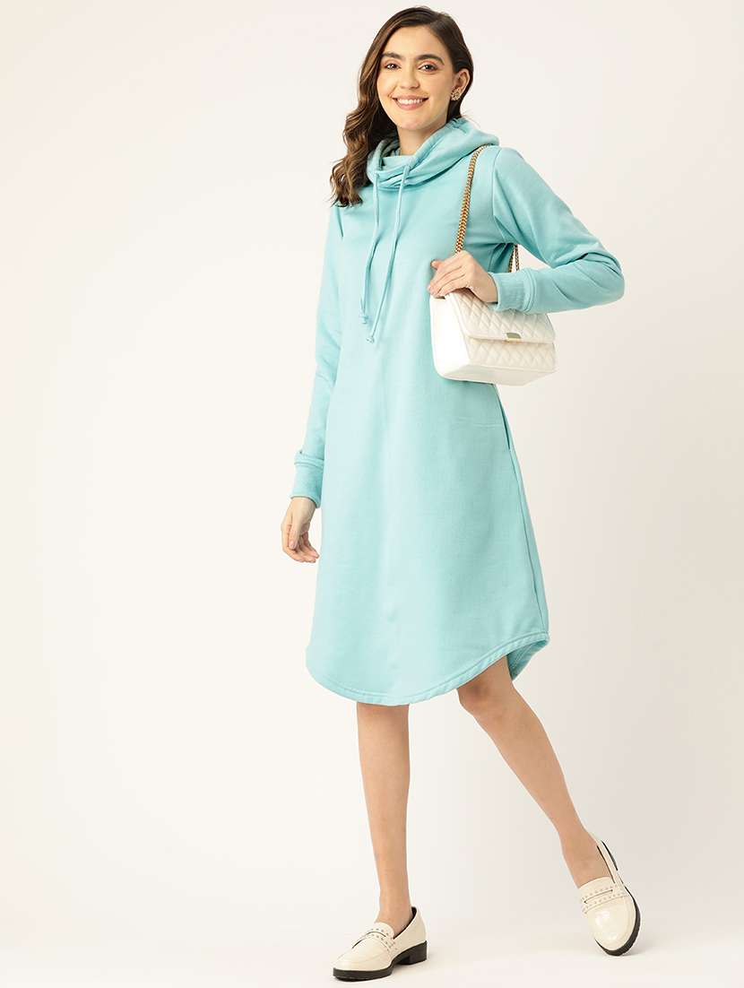women solid hooded winter wear t-shirt dress - 21741683 -  Standard Image - 1