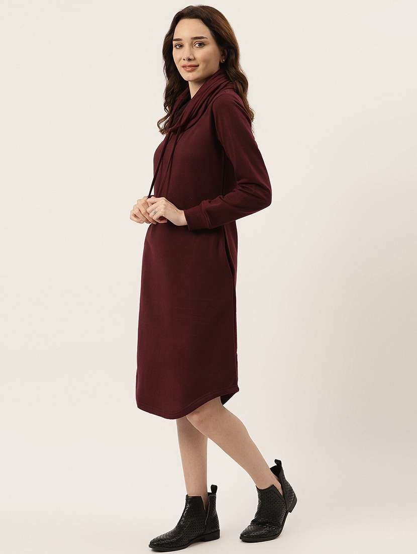 women solid high neck winter wear t-shirt dress - 21741685 - Standard Image - 1