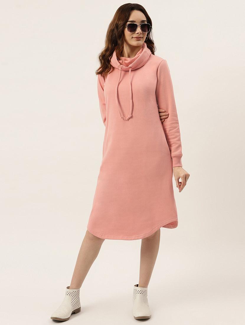 women solid high neck winter wear t-shirt dress - 21741686 - Standard Image - 1