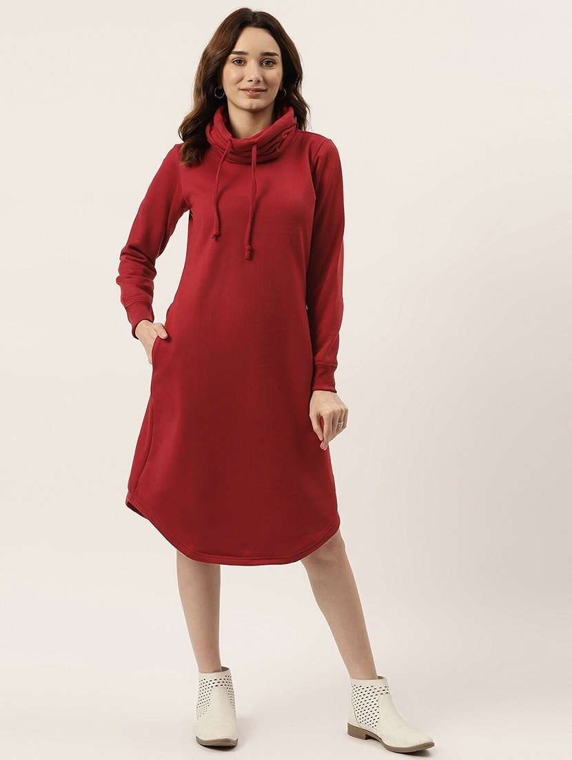 women solid high neck winter wear t-shirt dress - 21741687 - Zoom Image - 0