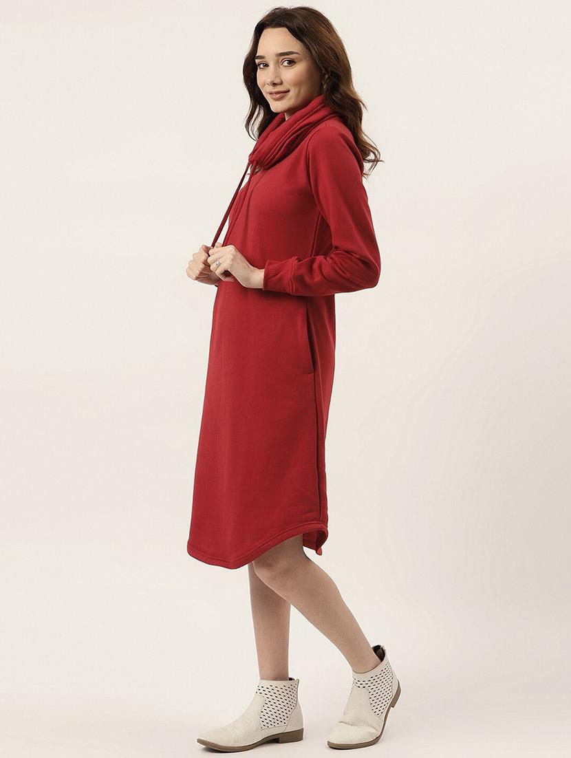 women solid high neck winter wear t-shirt dress - 21741687 - Standard Image - 1