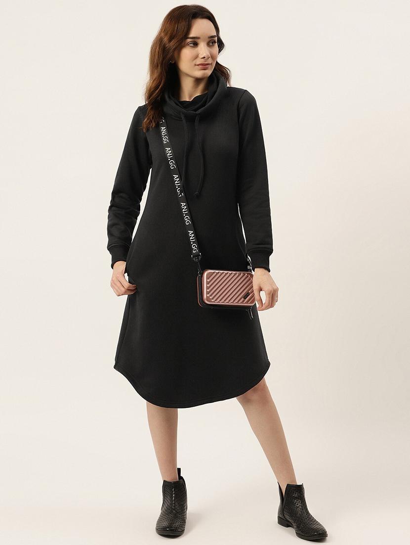 women solid long sleeves winter wear t-shirt dress - 21741689 - Standard Image - 1