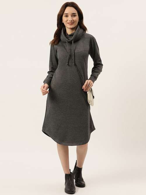 women solid long sleeves winter wear t-shirt dress - 21741690 -  Standard Image - 0