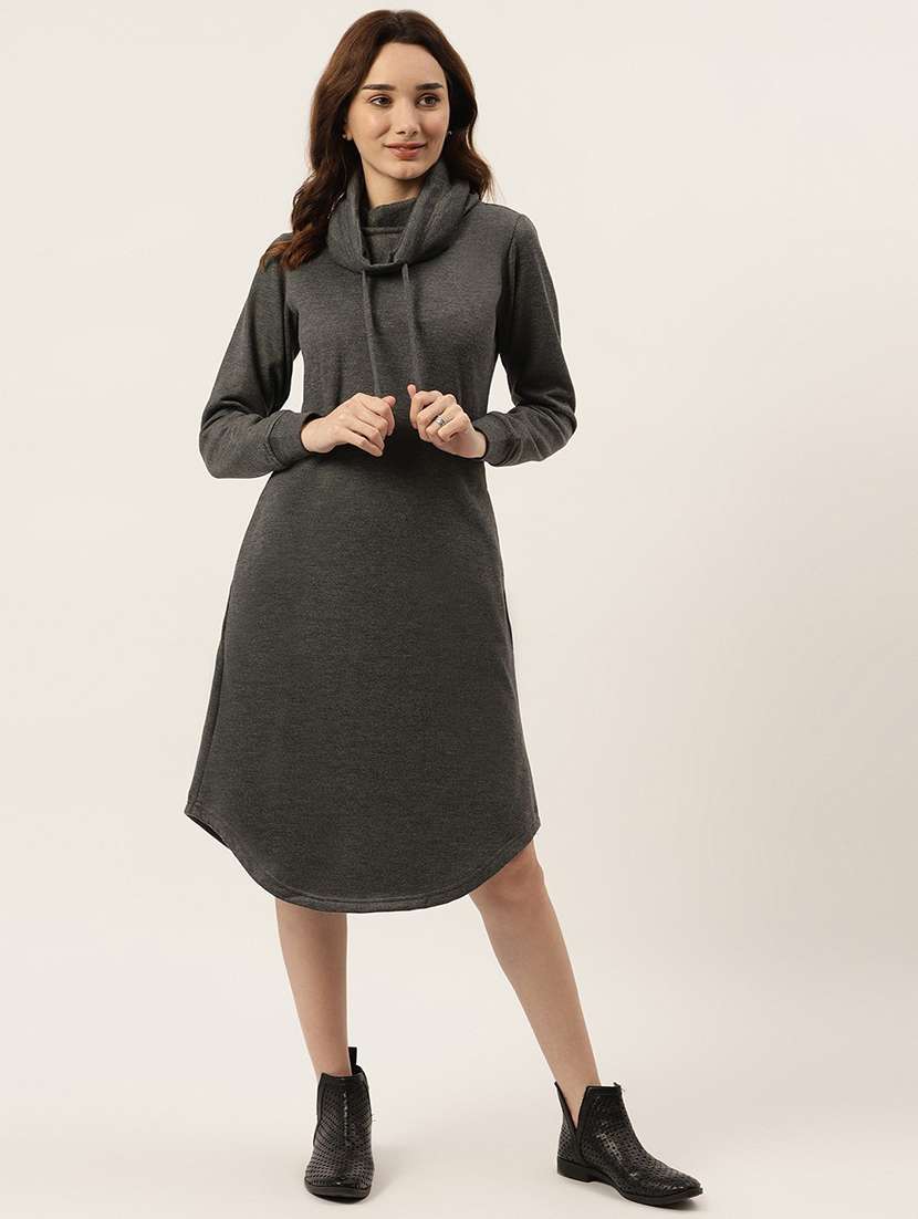 women solid long sleeves winter wear t-shirt dress - 21741690 - Standard Image - 1