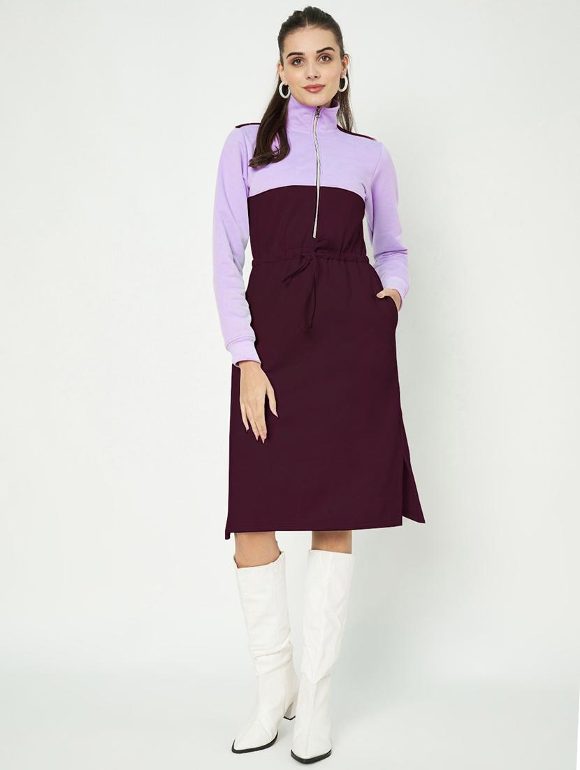 women color blocked long sleeves winter wear dress - 21741697 -  Standard Image - 1