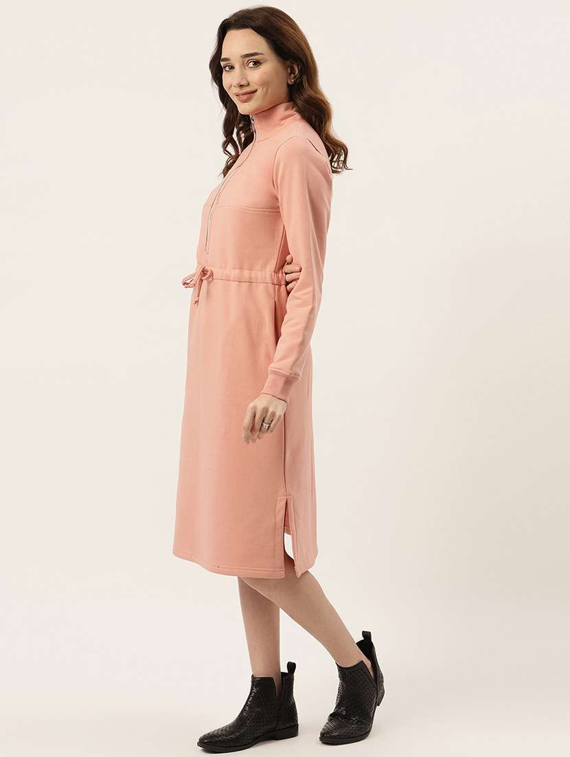 women solid long sleeves winter wear a-line dress - 21741698 - Standard Image - 1