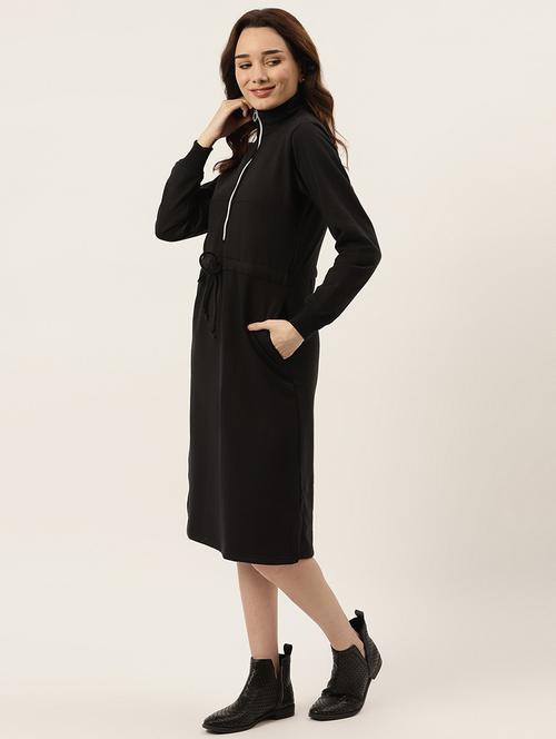 women solid long sleeves winter wear a-line dress - 21741705 - Standard Image - 0