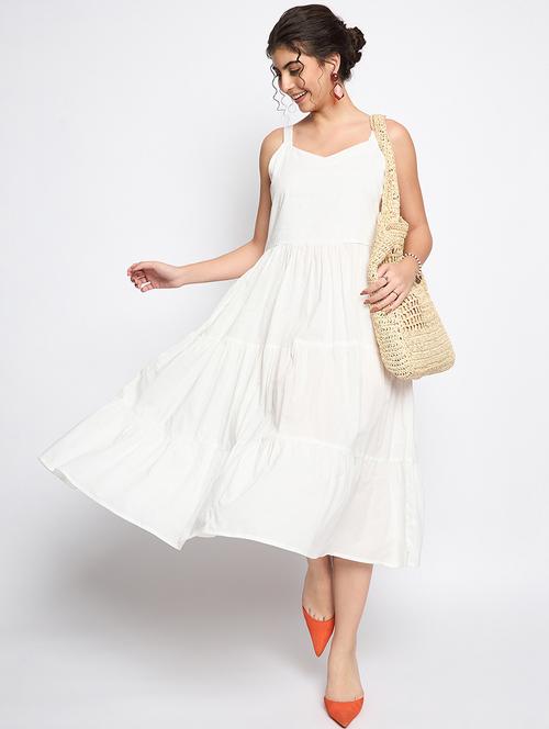women solid shoulder strap tiered dress - 21741722 - Standard Image - 0