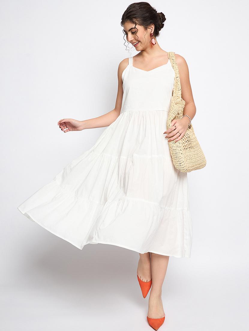 women solid shoulder strap tiered dress - 21741722 - Zoom Image - 0