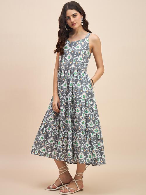 women printed shoulder strap tiered dress - 21741724 -  Standard Image - 0
