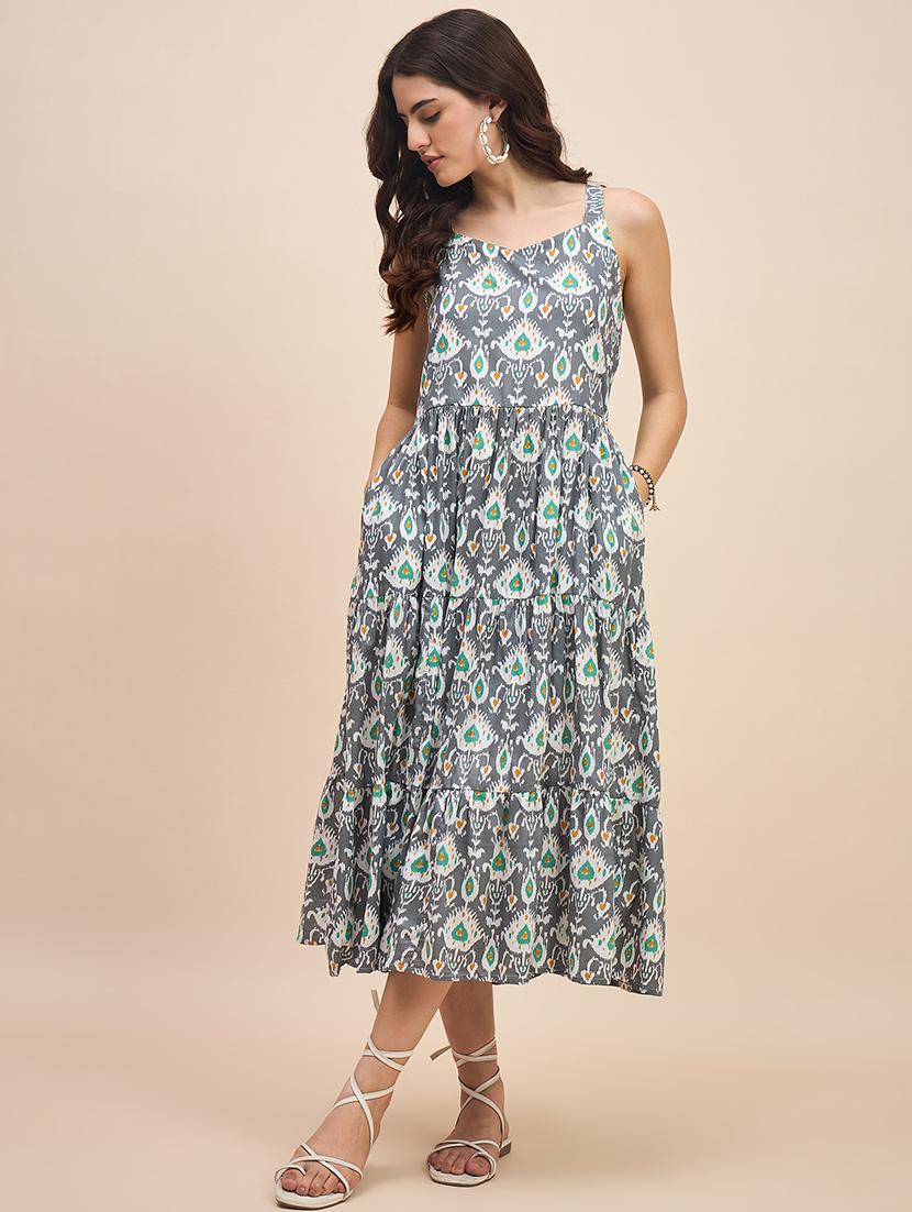 women printed shoulder strap tiered dress - 21741724 -  Standard Image - 1