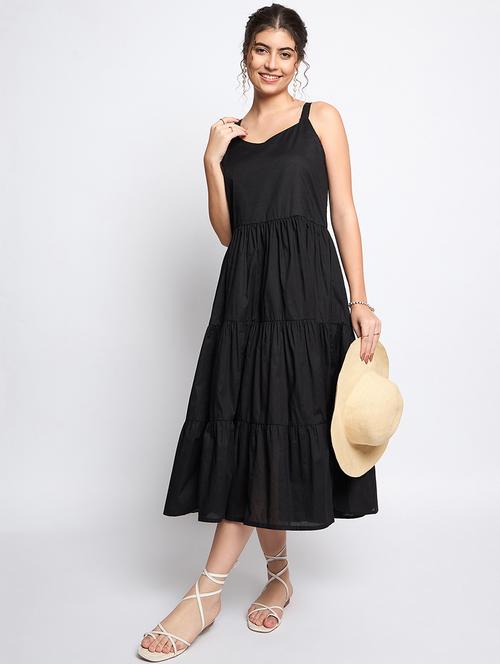 black cotton fit & flare dress - 21741726 - Standard Image - 0