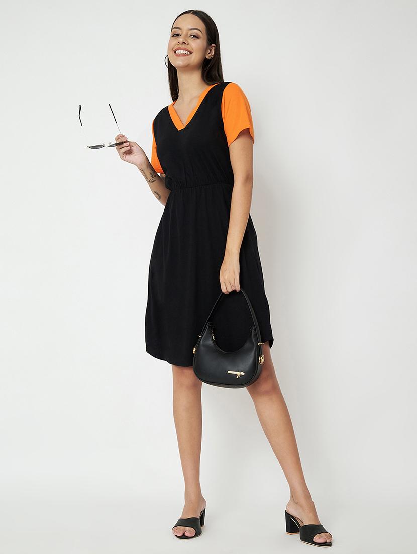 women color blocked short sleeves fit & flare dress - 21741731 - Standard Image - 4